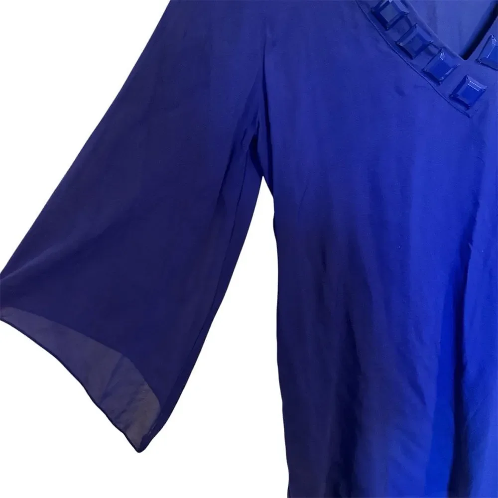 Carmen Marc Valvo 100% Silk Women’s Sheer Embellished V-Neck Tunic Top Size XS/S - Picture 3 of 7
